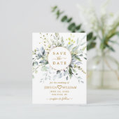 Elegant Eukalyptus Greenery Wedding Save the Date Postkarte (Stehend Vorderseite)