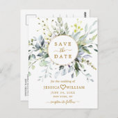 Elegant Eukalyptus Greenery Wedding Save the Date Postkarte (Vorne/Hinten)