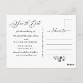 Elegant Eukalyptus Greenery Wedding Save the Date Postkarte (Rückseite)