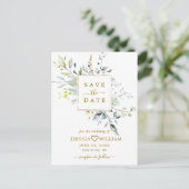 Elegant Eukalyptus Greenery Wedding Save the Date Postkarte (Stehend Vorderseite)