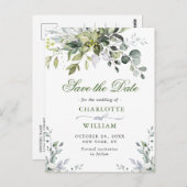 Elegant Eukalyptus Greenery Wedding Save the Date Postkarte (Vorne/Hinten)
