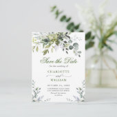 Elegant Eukalyptus Greenery Wedding Save the Date Postkarte (Stehend Vorderseite)