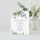 Elegant Eukalyptus Greenery Wedding Save the Date Postkarte (Stehend Vorderseite)