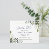 Elegant Eukalyptus Greenery Wedding Save the Date Postkarte (Stehend Vorderseite)