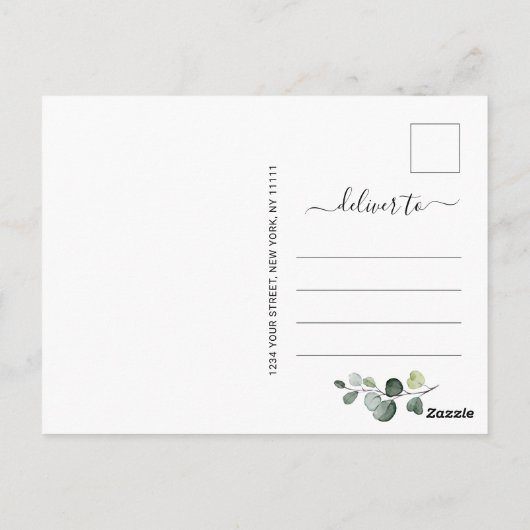 Elegant Eukalyptus Greenery Wedding Save the Date Postkarte (Rückseite)