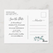 Elegant Eukalyptus Greenery Wedding Save the Date Postkarte (Rückseite)