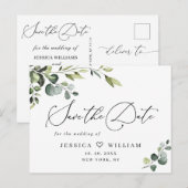 Elegant Eukalyptus Greenery Wedding Save the Date Postkarte (Vorne/Hinten)