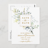Elegant Eukalyptus Greenery Wedding Save the Date Postkarte (Vorne/Hinten)