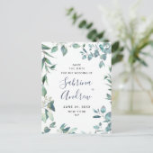 Elegant Eukalyptus Greenery Wedding Save the Date Postkarte (Stehend Vorderseite)