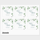 Elegant Eukalyptus Greenery Wedding Save the date Quadratischer Aufkleber (Blatt)