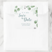 Elegant Eukalyptus Greenery Wedding Save the date Quadratischer Aufkleber (Tasche)