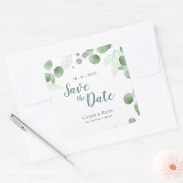 Elegant Eukalyptus Greenery Wedding Save the date Quadratischer Aufkleber