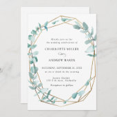 Elegant Eukalyptus Grün Gold einladung (Vorne/Hinten)