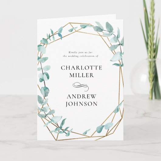 Elegant Eukalyptus Grün Gold Einladung (Vorderseite)