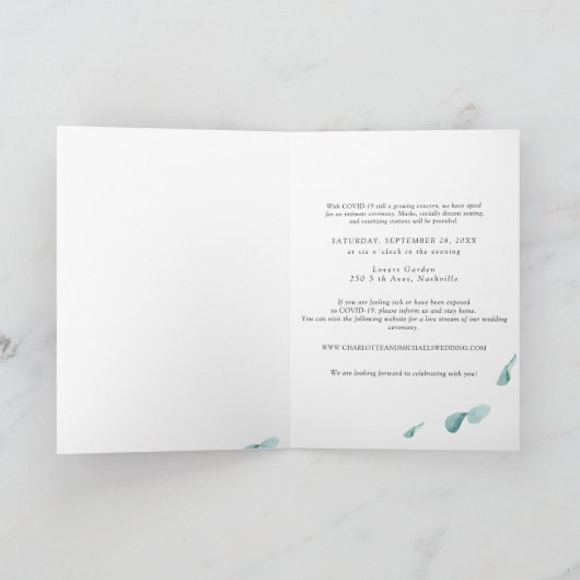 Elegant Eukalyptus Grün Gold Einladung (Innenseite)