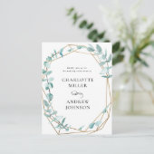 Elegant Eukalyptus Grün Gold Einladungspostkarte (Stehend Vorderseite)