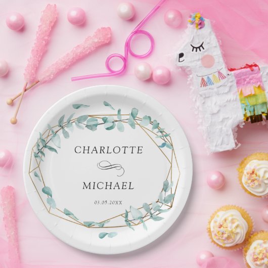 Elegant Eukalyptus Grün Gold Pappteller (Party)