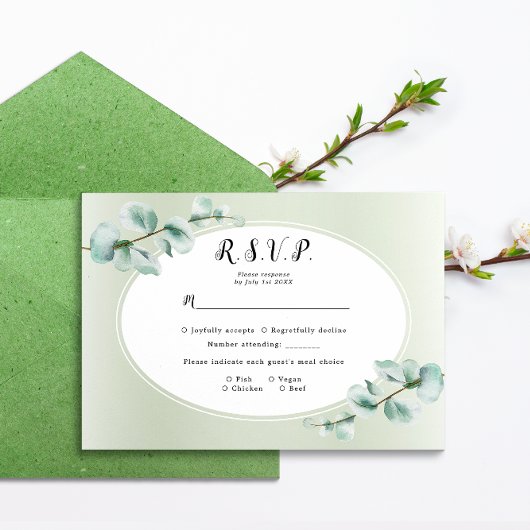 Elegant Eukalyptus leaf Greenerity Wedding RSVP Karte