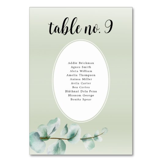 Elegant Eukalyptus leaf Greenerity Wedding Tischnummer (Rückseite)
