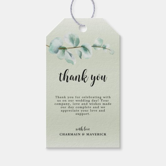 Elegant Eukalyptus leaf Greenery Danke für Ihre Un Geschenkanhänger (Vorderseite)