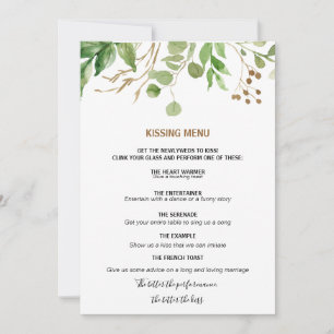 Elegant Eukalyptus Leaf Greenery Kissing Menu