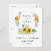 Elegant Eukalyptus Sonnenblumen Hochzeit speichern Postkarte (Vorne/Hinten)