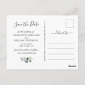 Elegant Eukalyptus Sonnenblumen Hochzeit speichern Postkarte (Rückseite)