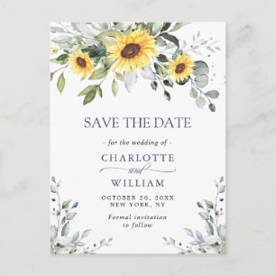 Elegant Eukalyptus Sonnenblumen Hochzeit speichern Postkarte