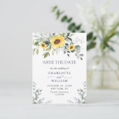 Elegant Eukalyptus Sonnenblumen Hochzeit speichern Postkarte (Stehend Vorderseite)