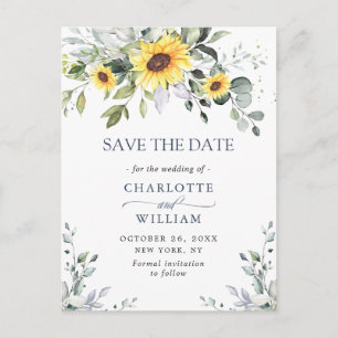 Elegant Eukalyptus Sonnenblumen Hochzeit speichern Postkarte
