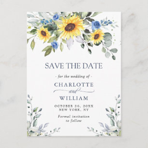 Elegant Eukalyptus Sonnenblumen Hochzeit speichern Postkarte