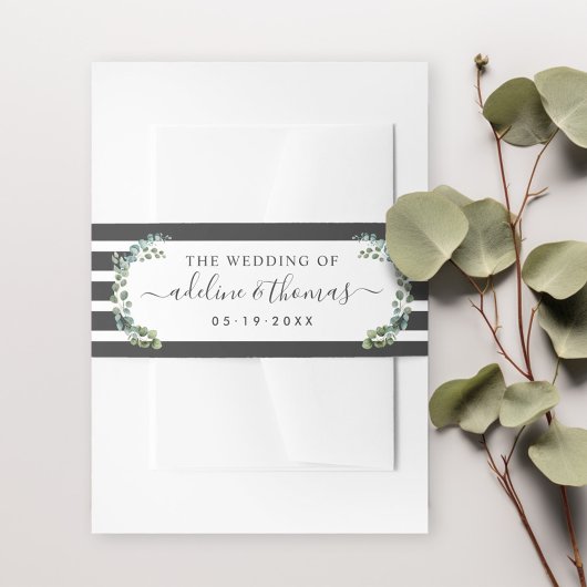 Elegant Eukalyptus Stripes Wedding Monogram Einladungsbanderole