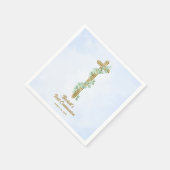 Elegant Eukalyptus und Cross Blue First Communatio Serviette (Ecke)