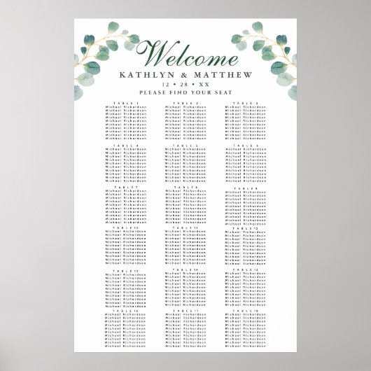 Elegant Eukalyptus Wedding 18 Table Seating Poster (Vorne)