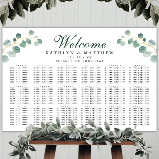 Elegant Eukalyptus Wedding 18 Table Seating Poster