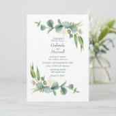 Elegant Eukalyptus White and Greenerity Wedding Einladung (Stehend Vorderseite)