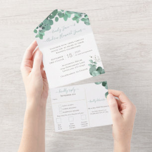 Elegant Eukalyptus Wreath Wedding All in One Invit Einladung