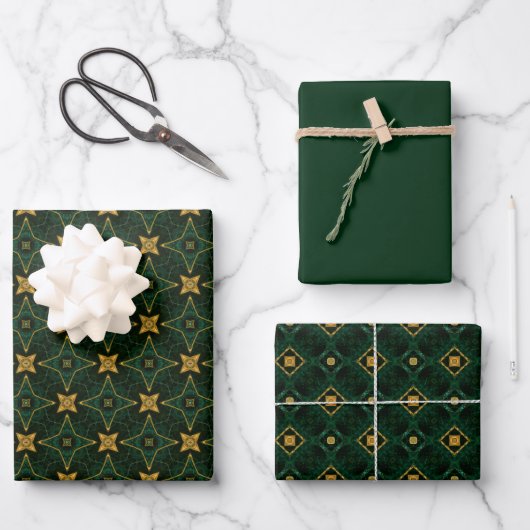 Elegant Evergreen Emerald Green und Gold Geschenkpapier Set (Vorderseite)