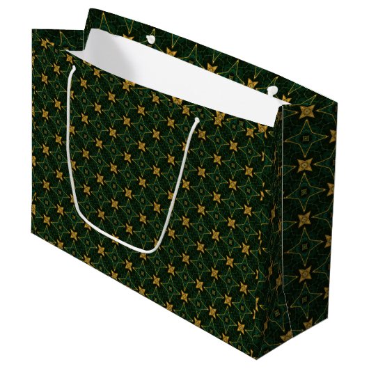 Elegant Evergreen Emerald Green und Gold Große Geschenktüte (Vorderseite Schrägansicht)