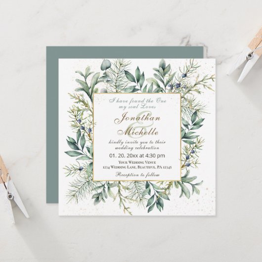 Elegant Evergreen Eucalyptus Christlich Wedding Einladung (Vorderseite/Rückseite Beispiel)