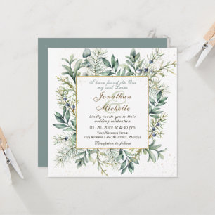 Elegant Evergreen Eucalyptus Christlich Wedding Einladung
