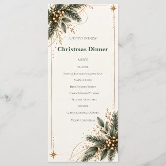 Elegant Evergreen Gold Christmas Dinner Menu Menükarte