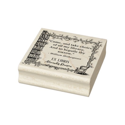 Elegant Ex Libris Shakespeare Quote Library Gummistempel (Stempel)