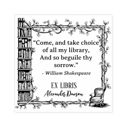 Elegant Ex Libris Shakespeare Quote Library Gummistempel (Prägung)