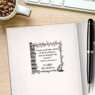 Elegant Ex Libris Shakespeare Quote Library Gummistempel