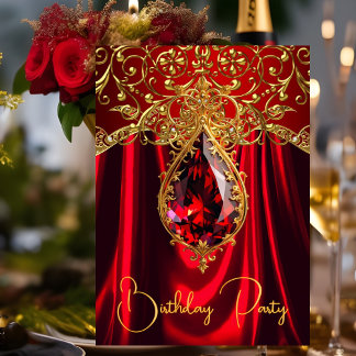 Elegant Exotic Birthday Regal Red Gold Jewel Einladung