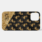 Elegant Exotic Flamingo Gold Glitzer Glam Monogram Case-Mate iPhone Hülle (Rückseite (Horizontal))