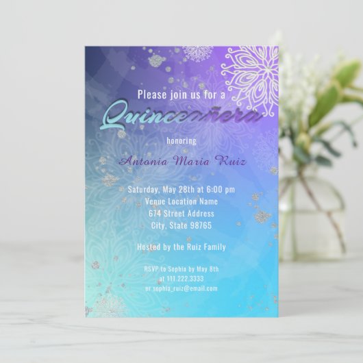 Elegant Extravagant 15. Geburtstag Quinceañera Einladung (Stehend Vorderseite)