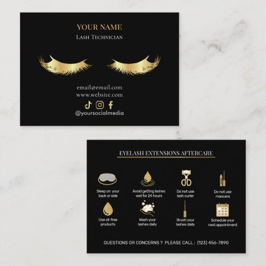 Elegant Eyelash Extensions Lash Aftercare Visitenkarte (Vorne/Hinten)