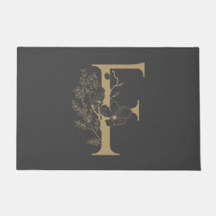 Elegant F Boho Floral Monogram Initial Gray Gold Fußmatte